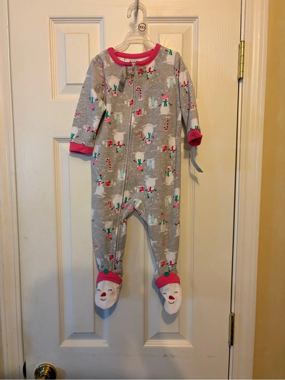 Carter's Girl's👧🏻Snowman☃️Candy Canes Fleece Footed Pajama Sleeper💤Sz 12M